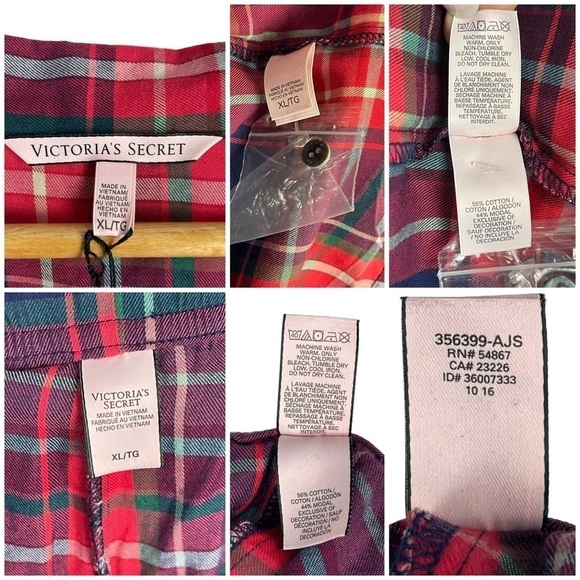 VICTORIA'S SECRET PLAID HOLIDAY RED GREEN COTTON FLANNEL MATCHING PAJAMA PJ SET - Picture 15 of 15